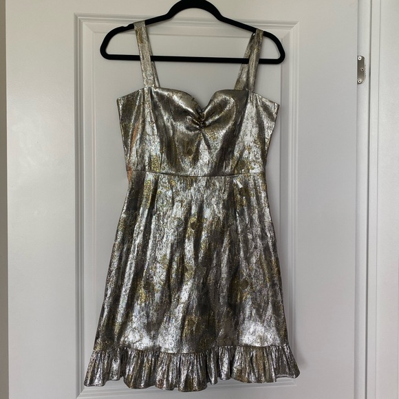 ✨ BNWT - Cynthia Rowley Gold Coast Metallic Brocade Mini Dress - Size 10 ✨ - Picture 2 of 7